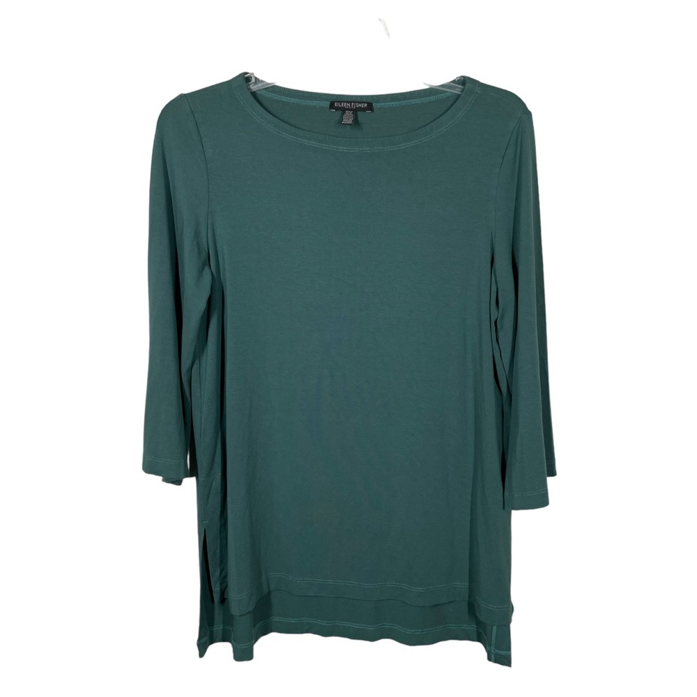 🙏🏻SOLD  Eileen Fisher Petite Sz PM Green Jersey Hi Lo Tunic Top